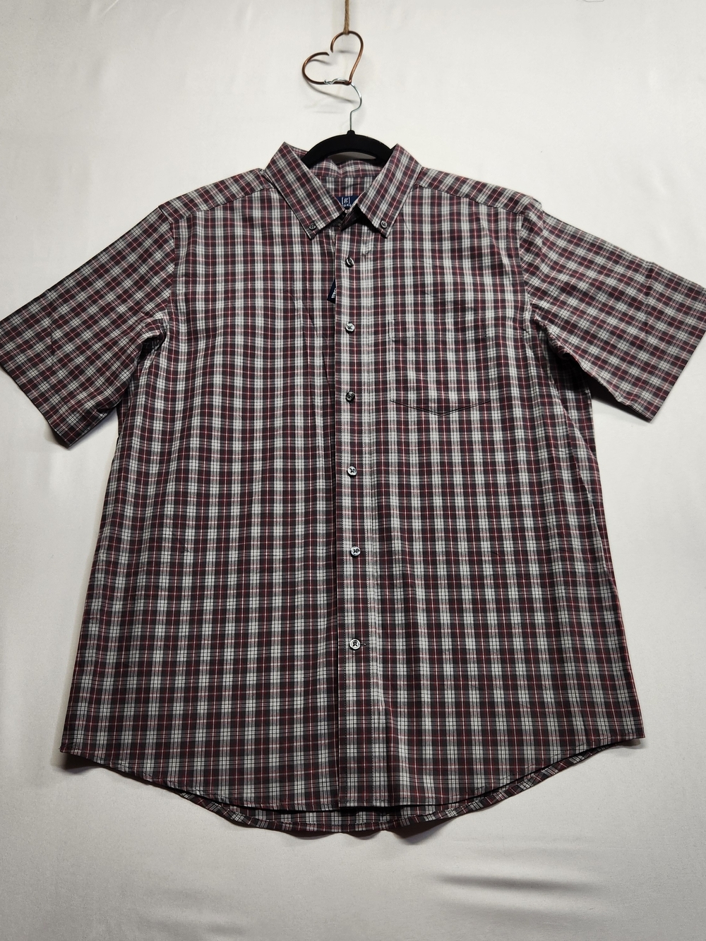⭐️NWOT George Burgundy Navy Plaid Stretch Button Down Shirt Classic Preppy Sz M